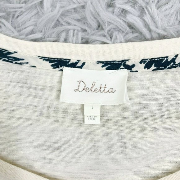 Deletta Anthropologie Cream & Blue Printed Slub Knit Mixed Knit Top S - Picture 3 of 7